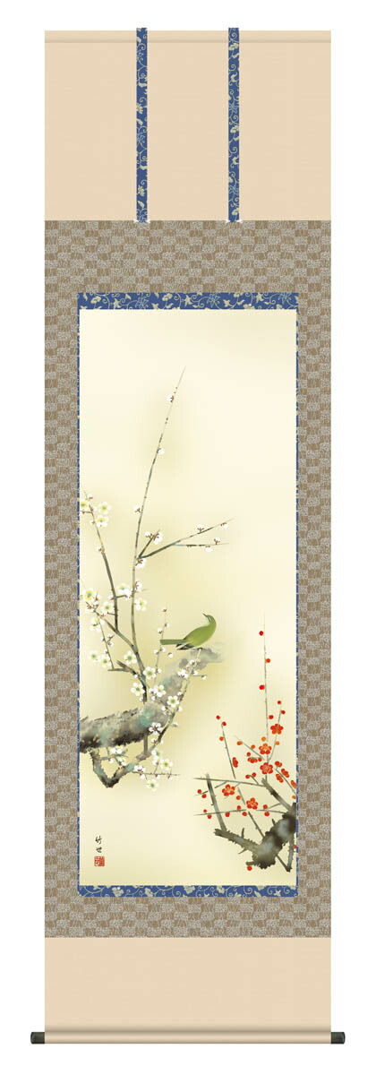 楽天市場】額絵 日本画 花鳥画 春飾り 【紅白梅に鶯】 田村竹世