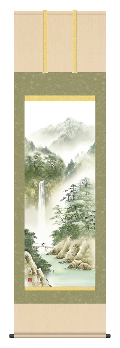 楽天市場】掛け軸 山水画 水墨山水 北山歩生「蒼山水明」掛軸 高精彩巧