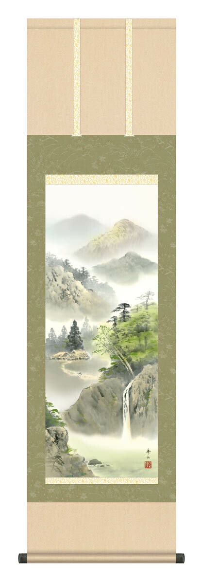 楽天市場】掛け軸 山水画 水墨山水 鈴村秀山「上高地」掛軸 高精彩巧芸