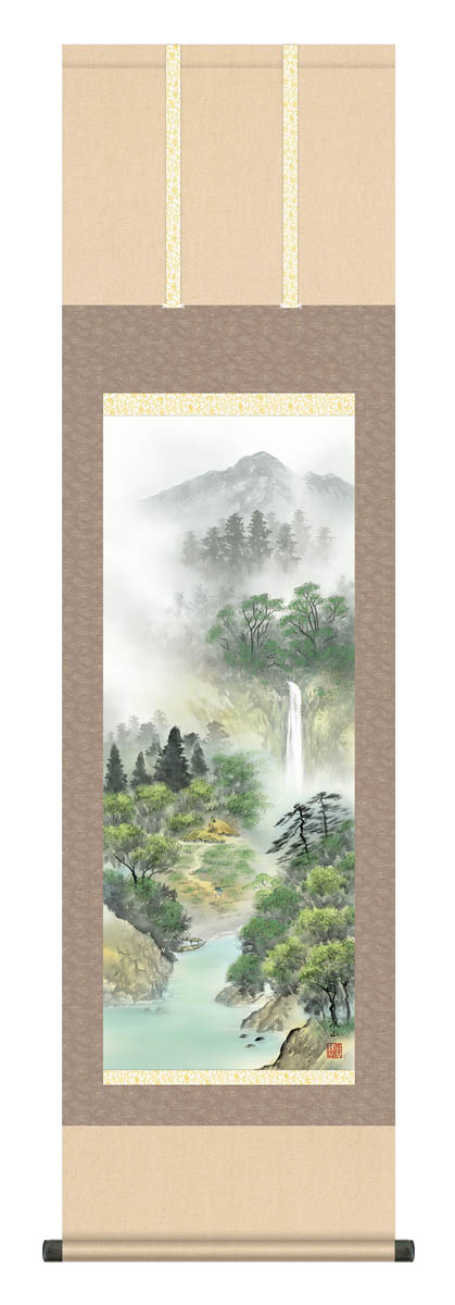 掛軸　山水画 楽天市場】掛け軸 水墨山水 (堀江湖城) （掛軸小物なし） 送料無料