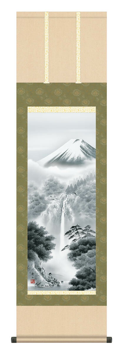 楽天市場】掛け軸 山水画 彩色山水 鈴村秀山「緑風水明」掛軸 高精彩巧