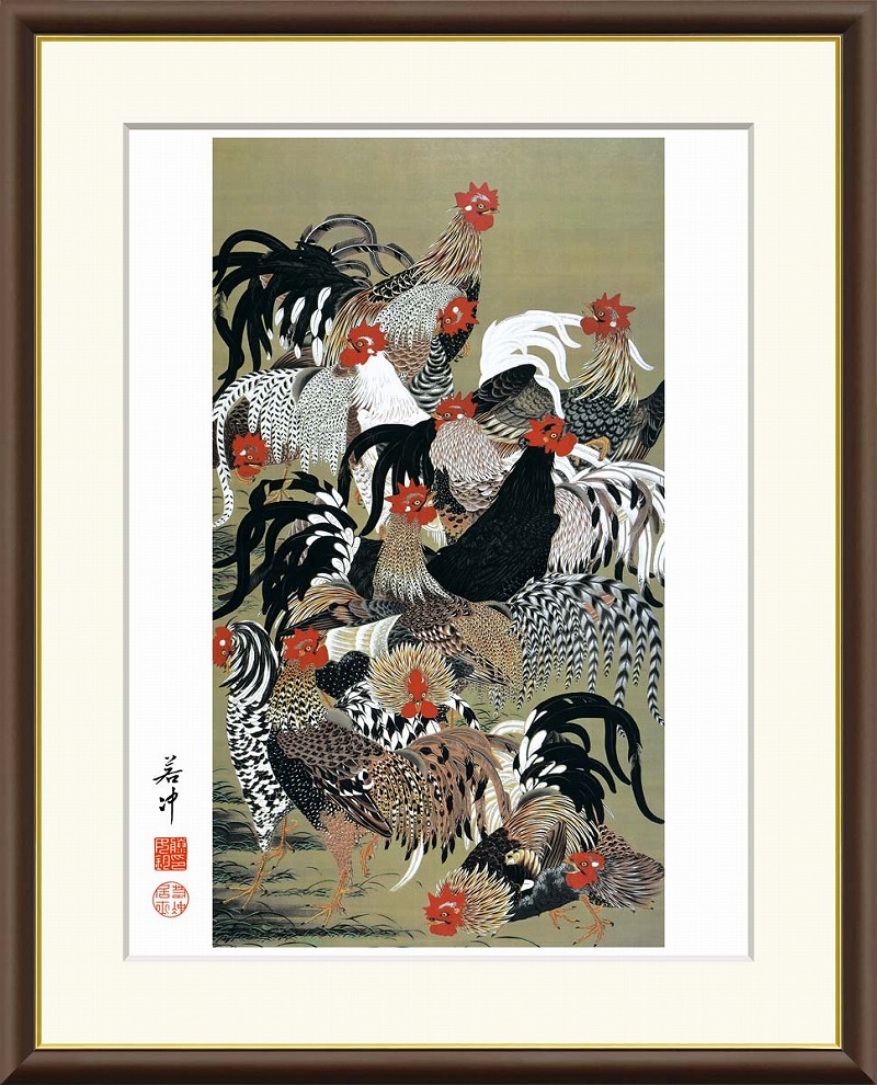 【マラソン限定クーポン】伊藤若冲 絵画「群鶏図」他イメージ10種 サイズ3種展開 高精細ジークレ額装品 インテリア アート 絵画インテリア 模様替え 飾る【レビュー特典付き】