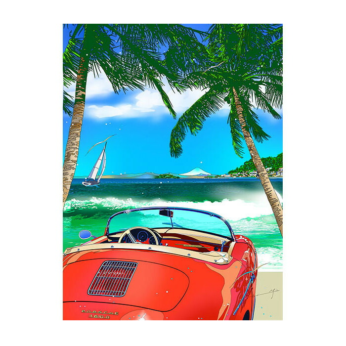 印象のデザイン 楽天市場】「コートダジュールの小高い丘 Red PORSCHE」□鈴木英 絵画