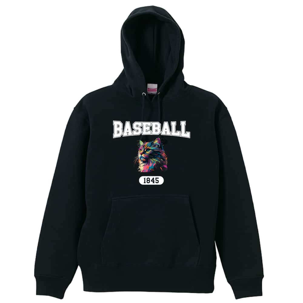 ＼10%OFFクーポン／ 野球 パーカー プルオーバー メンズ レディース ジュニア 練習着 裏パイル おもしろ 名入れ スウェット おしゃれ キッズ 大きいサイズ 文字入れ無料 「レトロなレインボー猫とBASEBALLロゴ」 アートワークスコウベ 【送料無料】