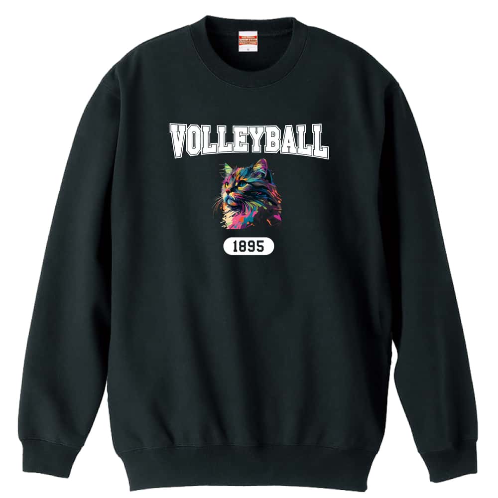 ＼10%OFFクーポン／ バレーボール トレーナー スウェット メンズ レディース ジュニア 裏パイル 練習着 おもしろ 名入れ おしゃれ 文字入れ無料 綿100% キッズ 大きいサイズ 「レトロなレインボー猫とVOLLEYBALLロゴ」 アートワークスコウベ 【送料無料】