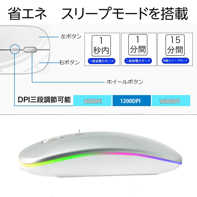 楽天市場 マウス ワイヤレス Bluetooth 静音 薄型 無線マウス シルバー パソコン Iphone Ipad Android 対応 レインボー 送料無料 Tg150 B 16 スーツケース あるだけショップ