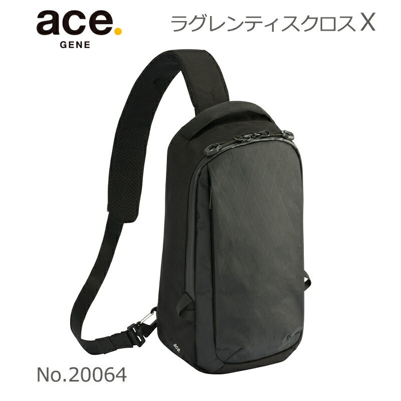 P10倍 ace. エース GENE ラグレンティスクロスX 20064 ショルダーバッグ ワンショルダー ボディバッグ X-PAC タブレット収納 アウトドア 旅行 メンズ ブラック バッグ エースジーンレーベル メーカー保証 正規販売店