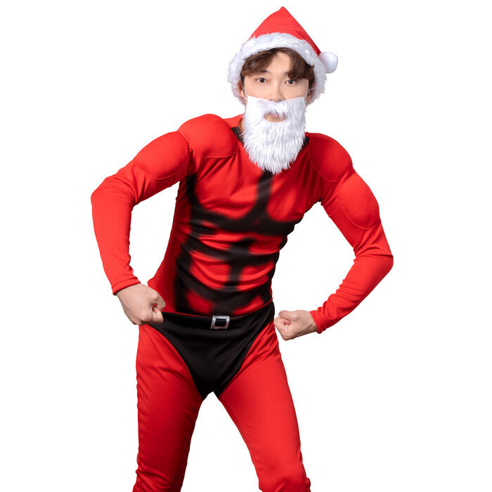 送料無料 2024Xmas XM マッスルサンタ 筋肉 ジョーク衣装 サンタクロース コスチューム メンズ クリスマス