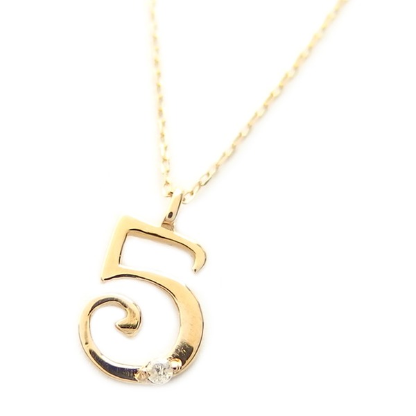 ナンバー ネックレス ダイヤモンド ネックレス 一粒 0.01ct K18 ゴールド 数字 5 ダイヤネックレス ペンダント|arupi