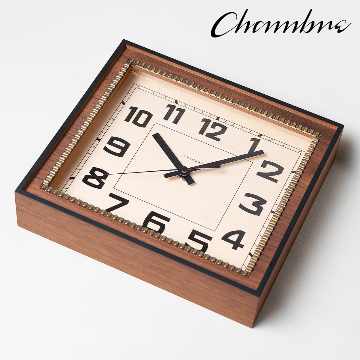 BRASS RECTANGLE CLOCK - Solid -【WALNUT】 壁掛け時計 / 置き時計 / モダン / 静音 / おしゃれ / スクエア / レトロ / アンティーク / アナログ / クラシック / 木製 / ギフト / 日本製 / シャンブル【沖縄・離島 お届け不可】