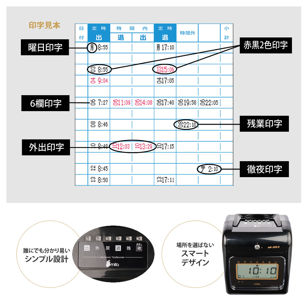 公式】 mita 電子タイムレコーダー MK-100II タイムカード50枚付き fucoa.cl