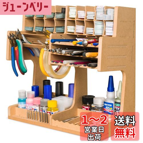 Bucasso プラモデル ペイントラック モデルツール収納ラック MDF素材 ガンプラ 工具収納 筆収納 専用塗料ラック 工作用品置き場 筆/ツールホルダー 作業台 道具入れ 木製組立キット 組立式模型用塗料棚 プラモ製作用収納 組み立てキット インクボトル 収納スタンド キャ
