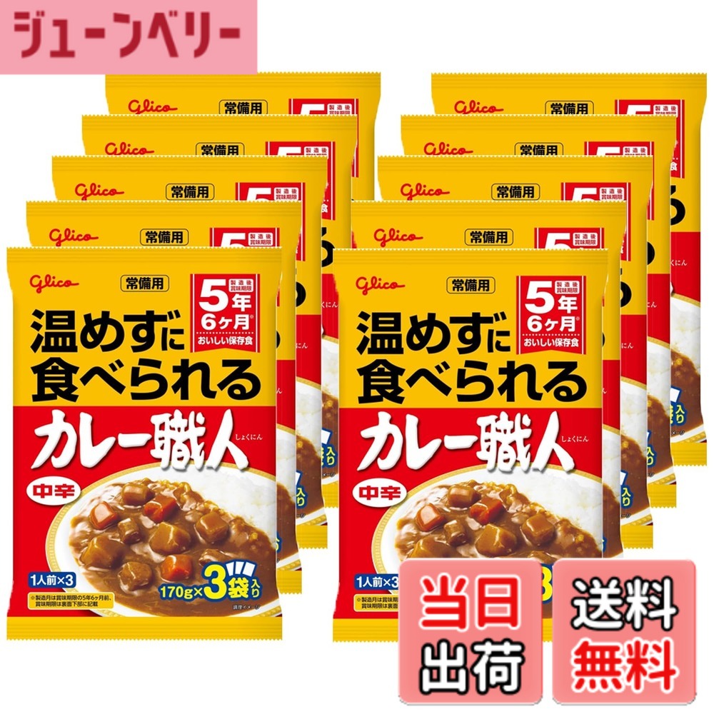 【送料無料】常備用カレー職人中辛 (常備用・非常食・保存食) 170g x10個 サイズ：24.5cmx4.3cmx16.5cm