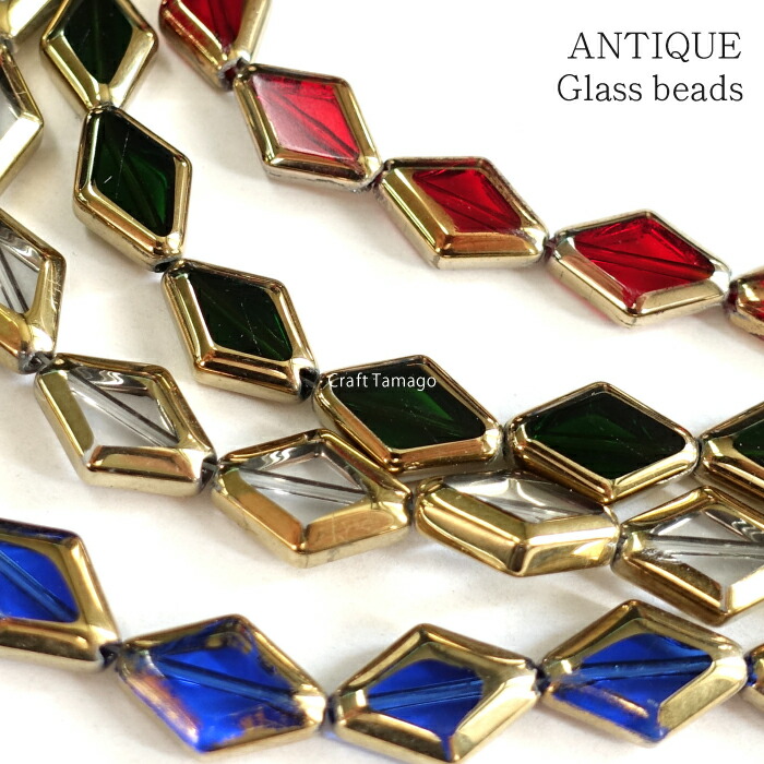 楽天市場】ガラスビーズ 長方形 アンティーク風 12*10mm 1本約27粒