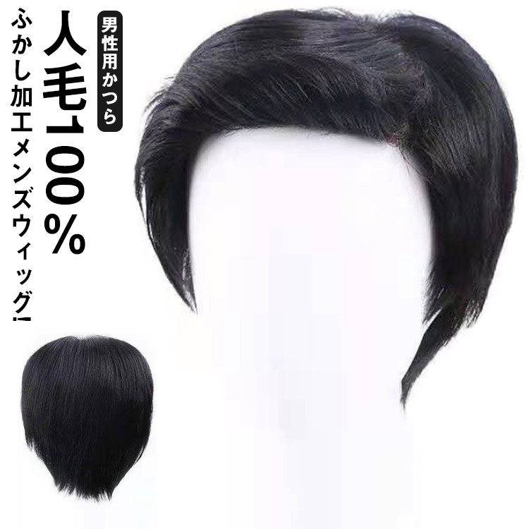 メンズ ウィッグ 男性用 かつら 100%人毛 メンズ ウィッグ 男性用 かつら 100%人毛 黑色 ショートストレート