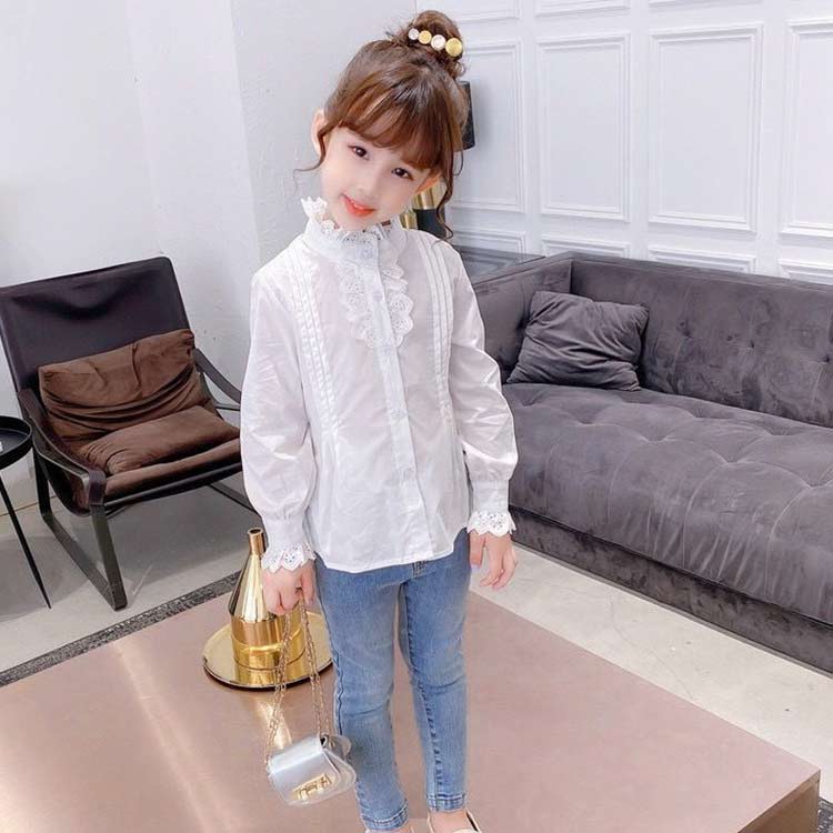 上品 女の子 ブラウス レース 白 長袖 入学式 卒園式 フォーマル 発表会 結婚式 レーストップス フォーマル、発表会