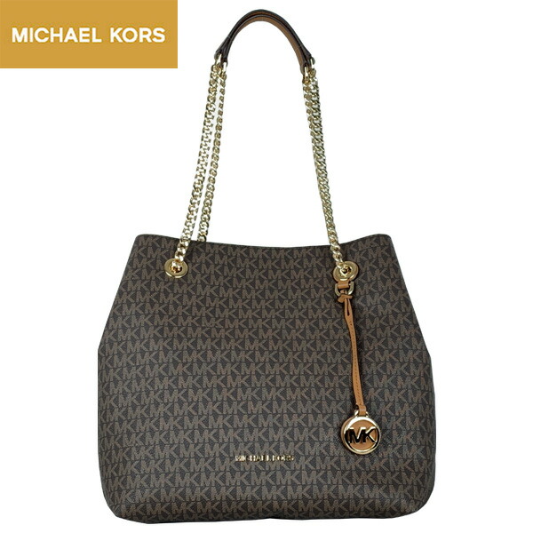【送料無料】マイケルコース ラージ ショルダー トート ジェットセットチェーン ブラウン シグネチャー バッグ Michael Kors Brand 38T8CO1E3B