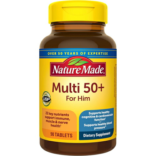【送料無料】ネイチャーメイド Nature Made 50歳以上の男性用 マルチビタミン タブレット 90粒（約90日分）Multi for Him 50+ 22種の栄養素配合 グルテンフリー USP認証 アメリカ 海外