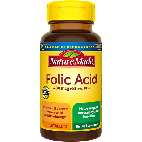 【送料無料】ネイチャーメイド Nature Made フォリックアシッド 葉酸 400mcg タブレット 250粒（約250日分）(665mcg DFE) サプリメント Folic Acid グルテンフリー USP認証 アメリカ 海外