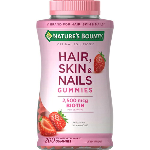 【貨物輸送無料】ネイチャーズバウンティ ヘアスキンネイルズ グミ ビオチン2500μg オランダ苺味 200粒 加えること 亜米利加 外国で Nature\u0027s Bounty Hair, Skin \u0026 Nails Gummies