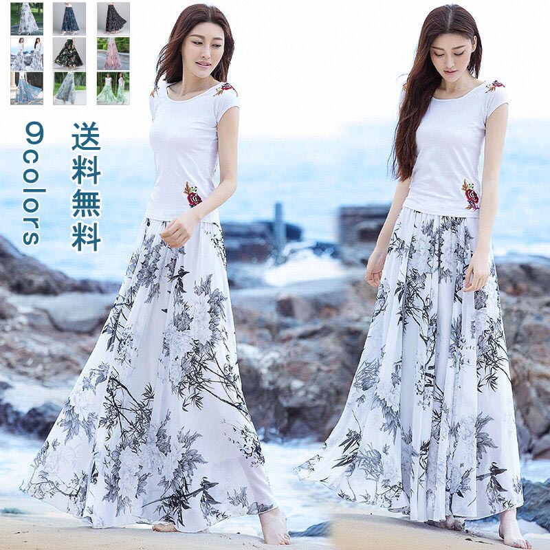 楽天市場】スカート ロングスカート レディース 花柄 マキシ丈