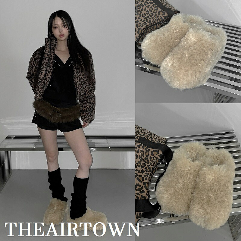 THEAIRTOWN eco fur flat-form スリッパ エコファー フラットフォーム 韓国ブランド 冬用 おしゃれ レディース 新作 人気 プレゼント クリスマスコーデ トレンド 室内履き|あさひみ