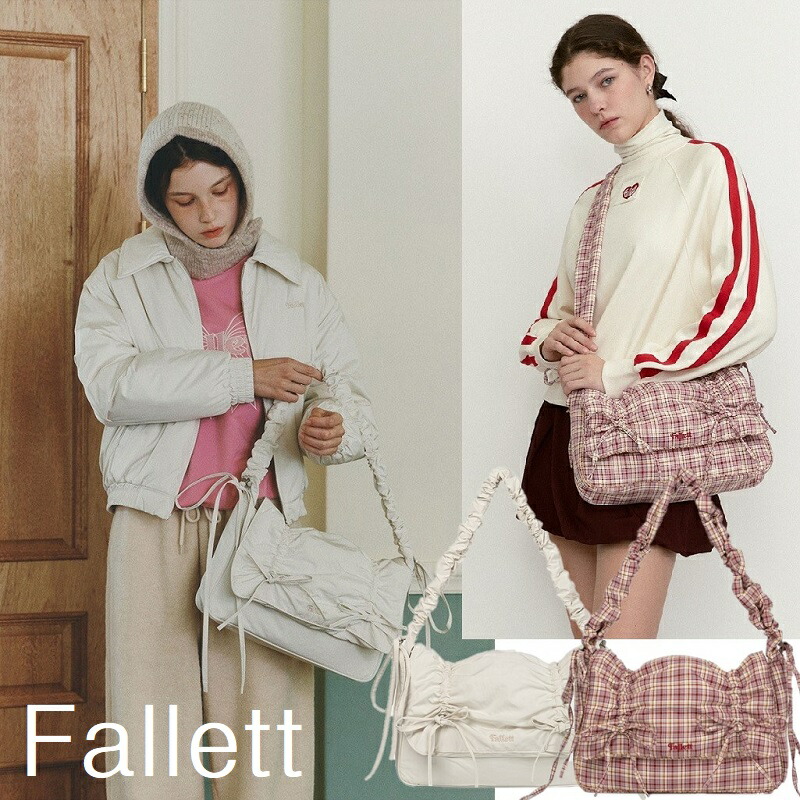[Fallett] Double Ribbon Shirring Bag 2 Color シャーリングバッグ リボンデザイン 韓国ブランド おしゃれ シンプル レディース 新作 人気 トレンド プレゼント 2色｜あさひみ