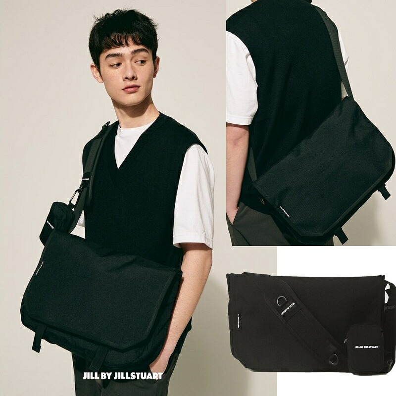 【JILLSTUART（ジルスチュアート）】YOUTH コーデュラナイロン ブラック ロゴ クロスボディ メッセンジャーバッグ 韓国人気 ユニセックス カジュアル おしゃれ シンプル トレンド