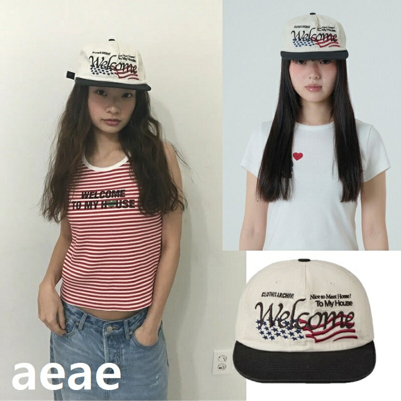 aeae（エーイーエーイー）韓国ベストキャップ WELCOME ウォッシュドキャップ［エクリュ］ 韓国人気ファッション トレンド おしゃれ ユニセックス 高品質 軽量 韓国ブランドアイテム