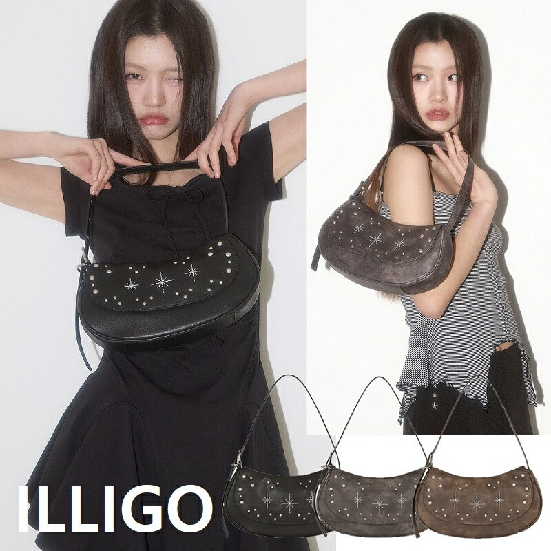 ILLIGO (イリゴ) 人気新学期ファッション スタッズオーナメント ホーボーバッグ 3色展開 トレンド おしゃれ ユニセックス 高品質 軽量 実用的 デイリーユースに最適