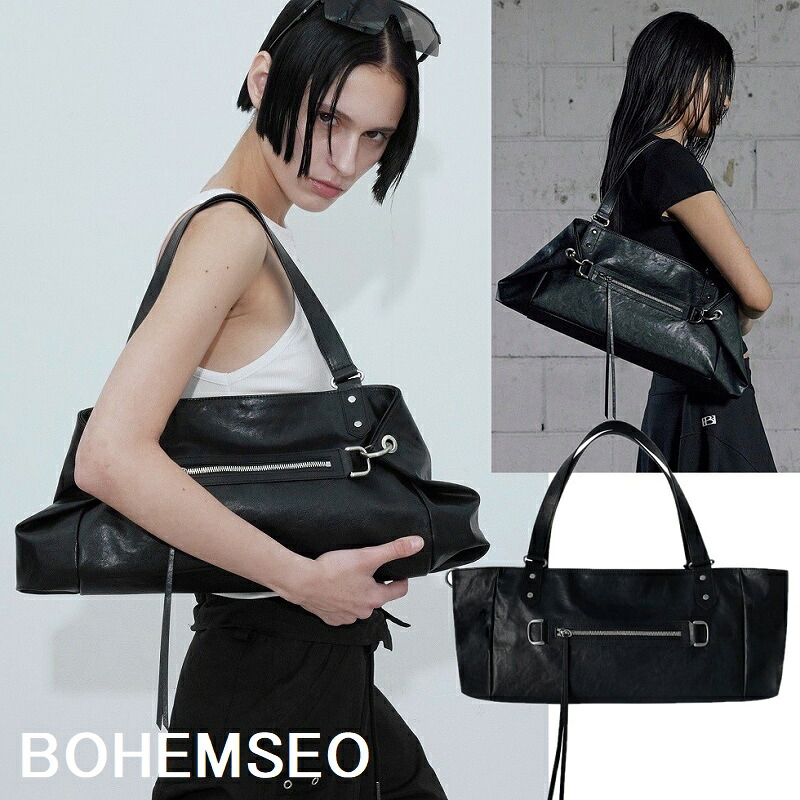 【BOHEMSEO（ボヘミアンソウル）】2025年春夏新作 FOLDED ショルダーバッグ ブラック 韓国人気 レディース メンズ ユニセックス おしゃれ カジュアル 軽量 大容量 シンプル トレンド 新作 ギフト対応