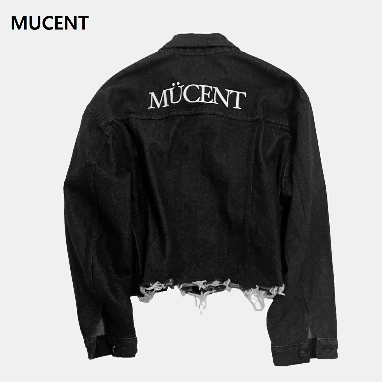 MUCENT（ムセント） Crop Damage Black Denim Jacket クロップ ダメージ ブラック デニムジャケット 韓国ファッション 限定品 人気 完売必須 Gジャン ストリート ユニセックス