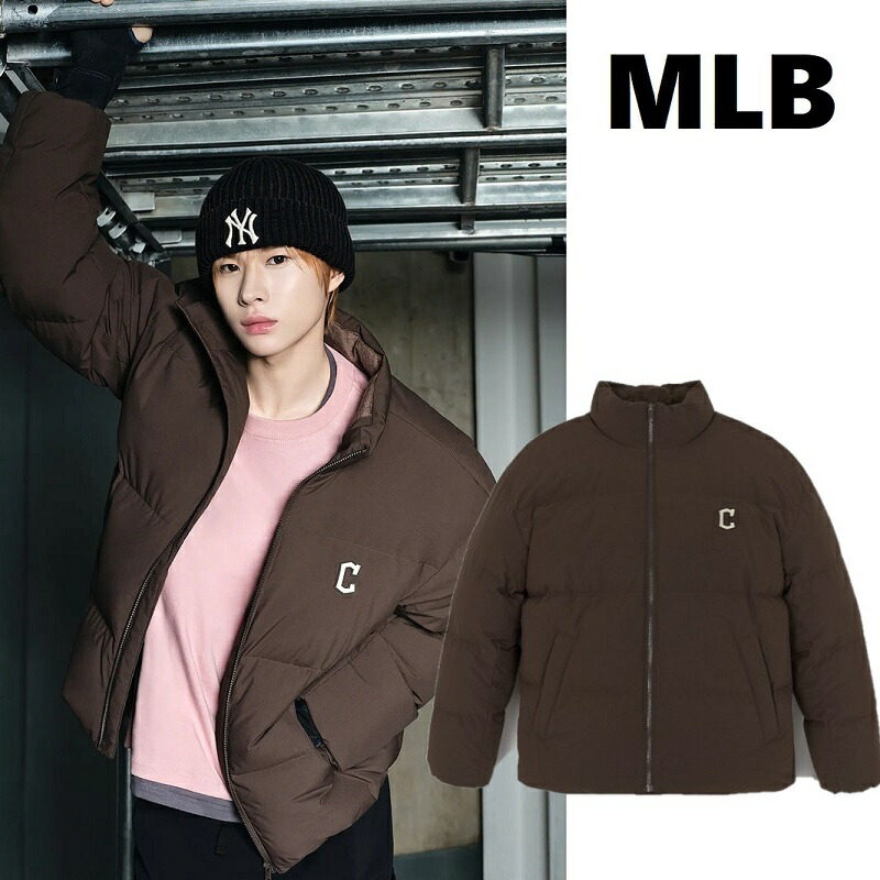MLB（エムエルビー） Basic Curve Padding CLE (Brown) ベーシック カーブ パディング ダウンジャケット ブラウン 韓国ファッション 限定品 人気 完売必須 防寒 ユニセックス