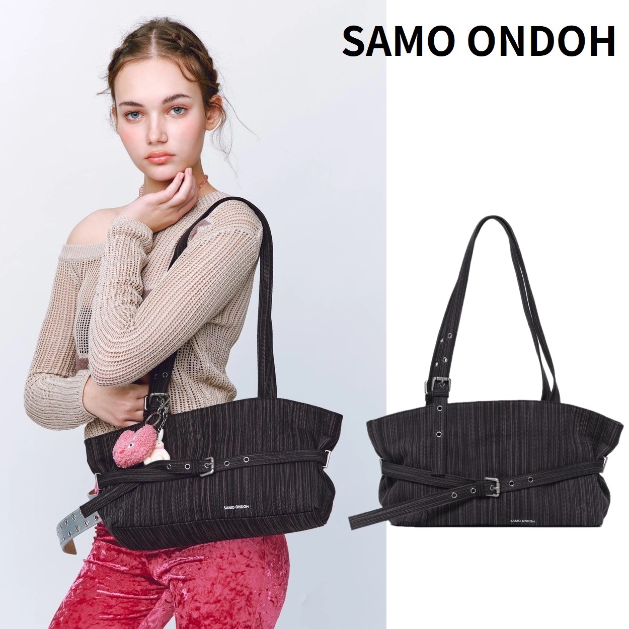 [SAMO ONDOH] le belt bag M stripe black ストライプ ブラック 韓国ファッション 限定品 人気 完売必須 バッグ・カバン ショルダーバッグ ベルトバッグ ユニセックス