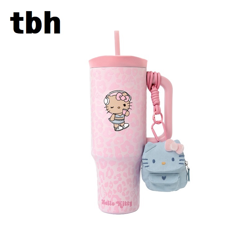 tbh (ティービーエイチ) "Hello Kitty" Stainless Steel Insulated Tumbler (With Mini Bag) – Pink Leopard tbh x ハローキティ ステンレス 断熱タンブラー (ミニバッグ付き) ピンクレオパード 中国限定 人気 完売必須 タンブラー ハローキティ コラボアイテム ヒョウ柄|あさひみ