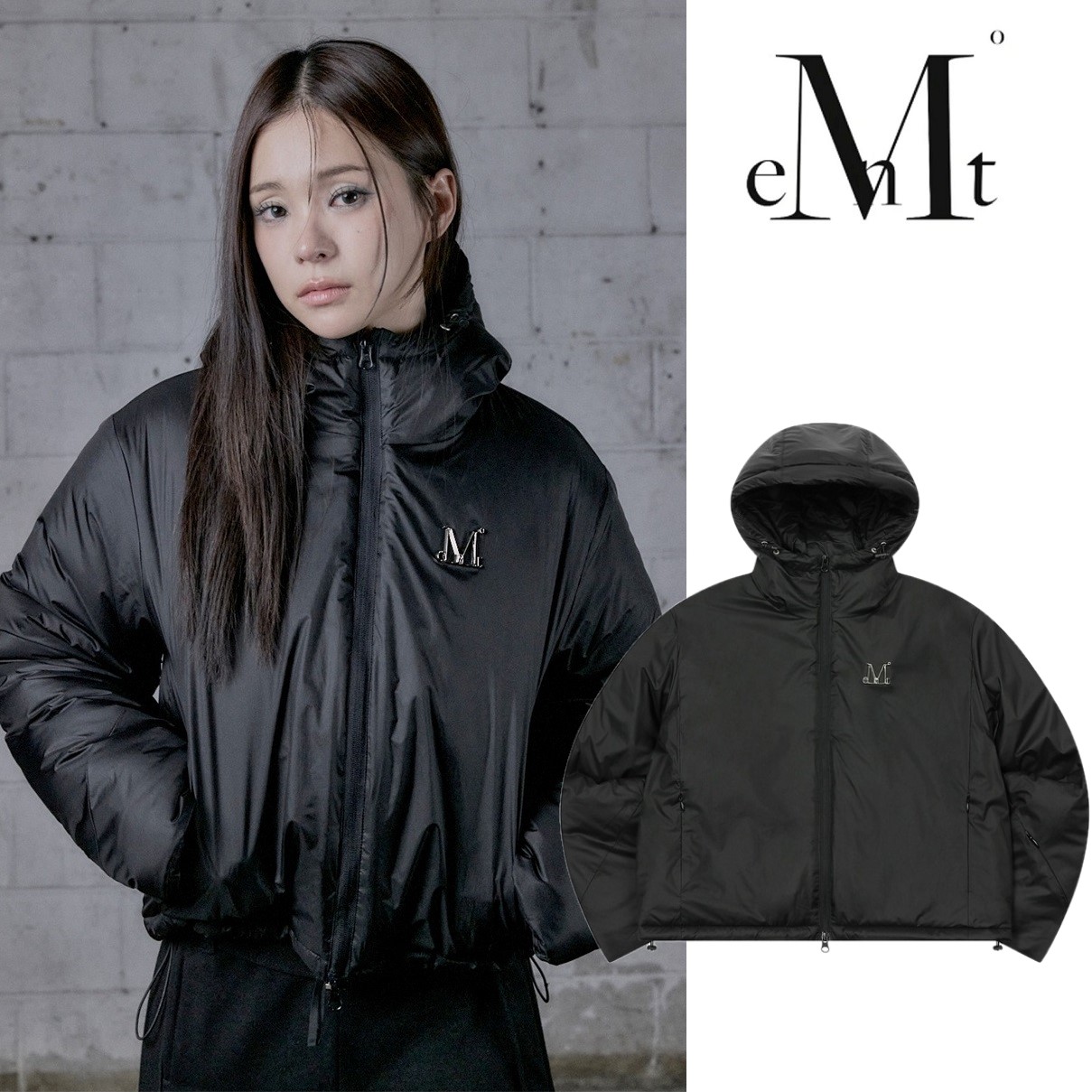 MUCENT (ムセント) Frigg Metal Logo Heavy Crop Padding ムセント プリグ メタル ロゴ ヘビー クロップ パディング 韓国ファッション 人気 完売必須 アウター ダウンジャケット クロップド丈 ストリート レディース