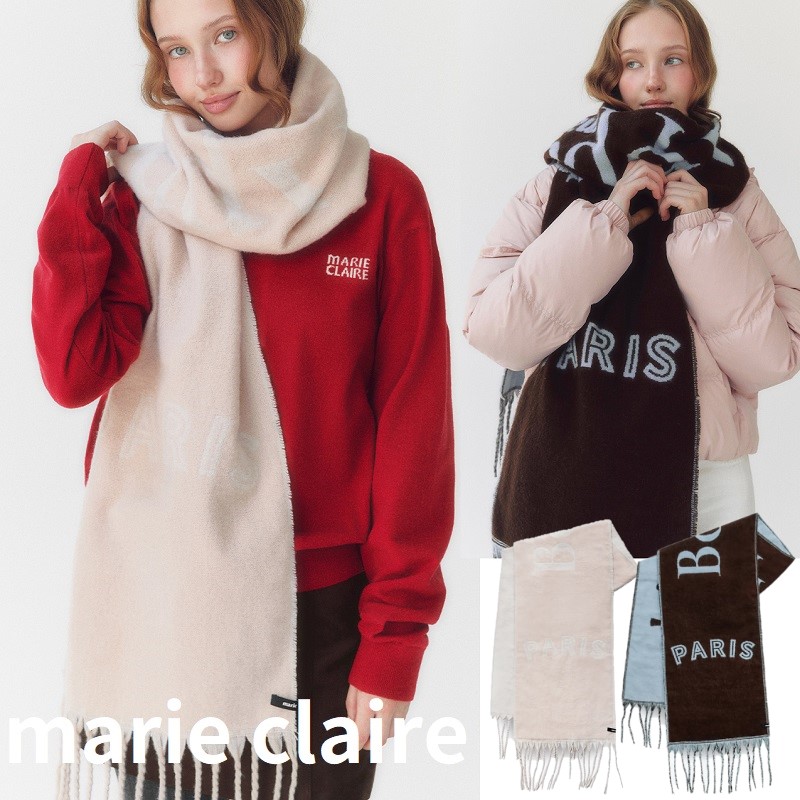 marie claire (マリクレール) Bon Appetit Muffler 2Color ボナペティ マフラー 2カラー 韓国ファッション 人気 完売必須 マフラー ストール ロゴデザイン 秋冬アイテム レディース