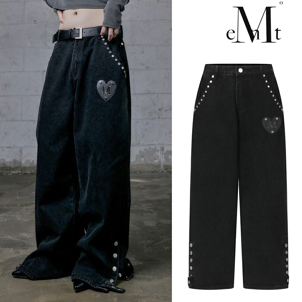 MUCENT (ムセント) Bren Rivet Point Wide Denim Pants ブレン リベット ポイント ワイド デニム パンツ 韓国ファッション 人気 完売必須 ボトムス パンツ デニムパンツ ワイドパンツ ストリート レディース｜あさひみ