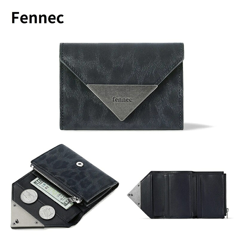 Fennec (フェネック) MATT TRIANGLE WALLET - LEOPARD NAVY フェネック マット トライアングル ウォレット レオパードネイビー 韓国ブランド 人気 完売必須 財布 ミニ財布 三つ折り財布 レオパード柄 ネイビー レディース|あさひみ