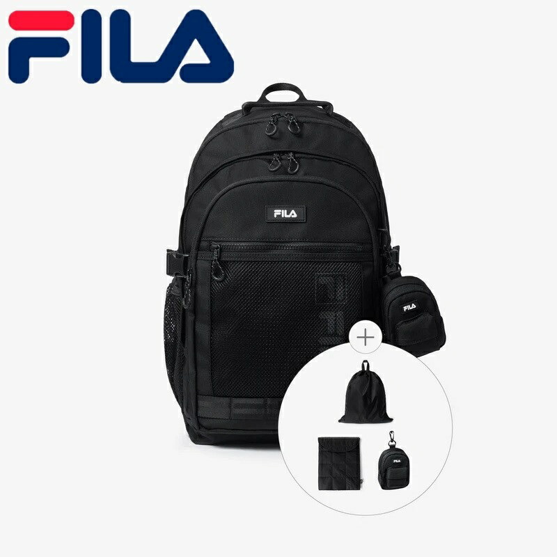 FILA (フィラ) Smart Mesh Backpack BLACK フィラ スマート メッシュ バックパック ブラック FILA 韓国ファッション バックパック リュック メッシュデザイン 収納力 通学 カジュアル スポーツミックス ブラック ユニセックス