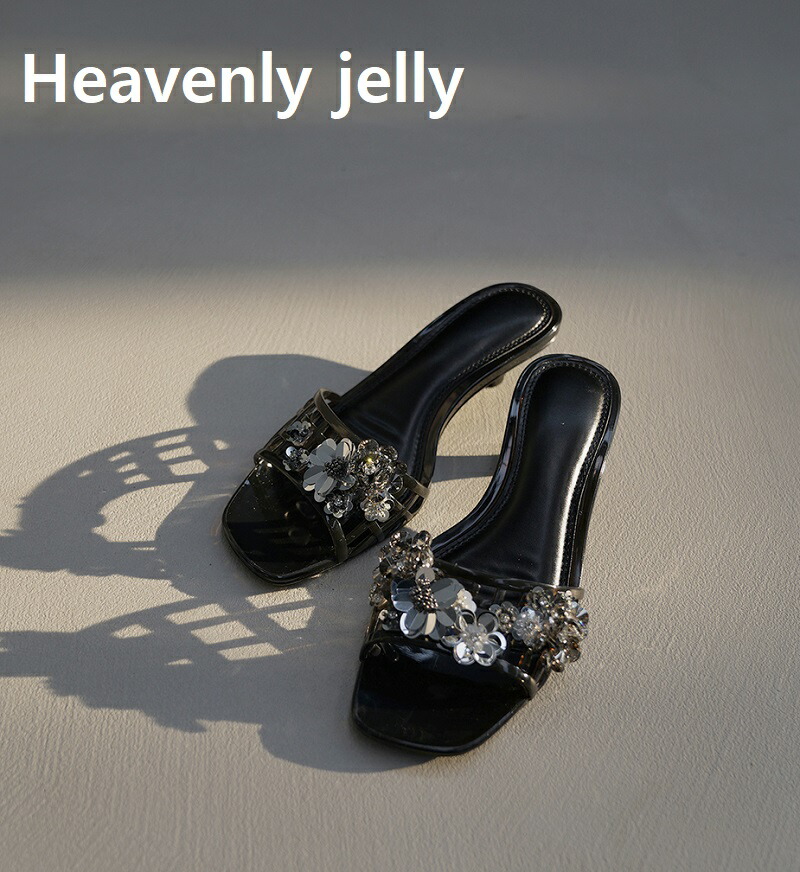 [Heavenly Jelly] Classic Mule Glitter Black [ヘブンリージェリー] クラシック ミュール グリッター ブラック 韓国ファッション Heavenly Jelly ヘブンリージェリー ミュール サンダル グリッターサンダル ラバーシューズ レインシューズ レディースシューズ キラキラ｜あさひみ