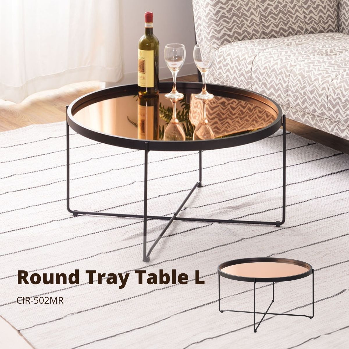 ラウンド お盆時刻表 L ゴールド CIR-502MR ラウンドお盆時刻表 お盆時刻表 銀鏡天板 銀鏡 飾りつけ サイドテーブル ナイト爵時刻表 折りたたみ可 天板取りはらい可 長椅子姿勢 臥榻姿勢 丸型 M大きさ 今めかしい 飛び切り感 黒いこと オレンジ色