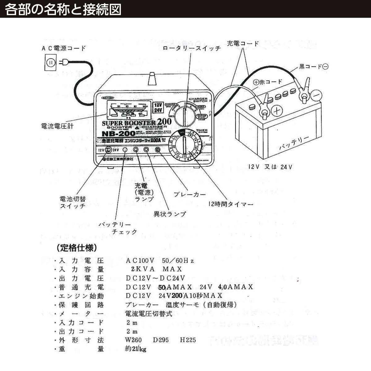 エンジンスターター 急速充電器 スーパーブースター200 12時間タイマー