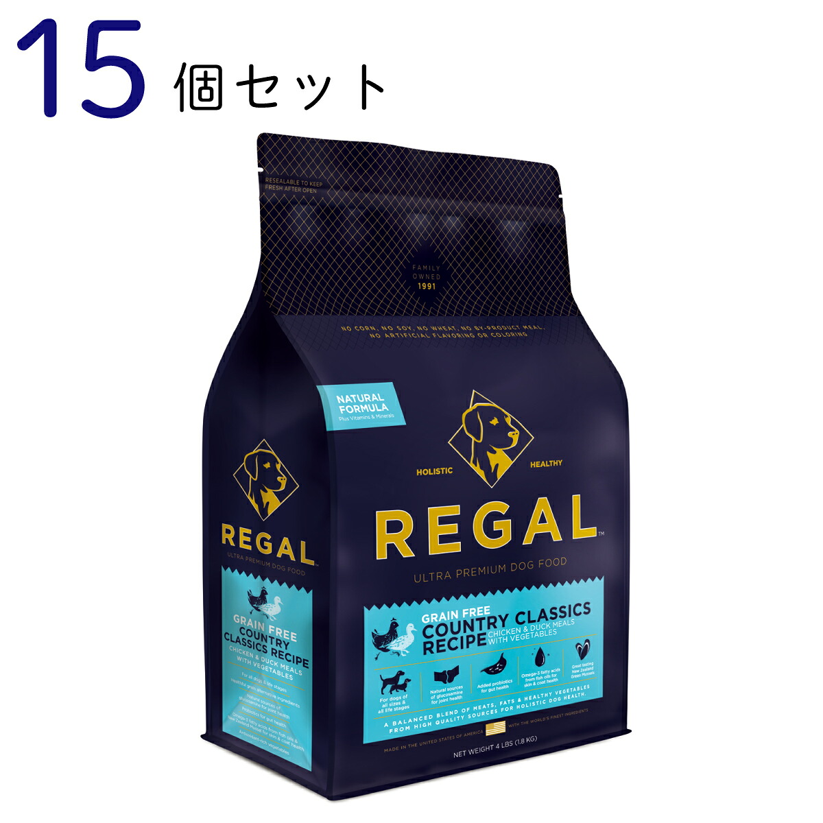 ドッグフード アレルギー反応打つ手 REGAL グレインフリー カントリークラシックレシピ 意気地無し 1.8kg 15個書き割り お取り寄せ商いものです 犬用 成犬 幼犬 老犬 鶏肉 鴨肉 愛玩動物装置 愛玩動物