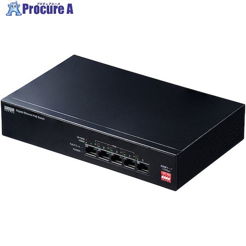 SANWA 長距離伝送・ギガビット対応PoEスイッチングハブ(5ポート) LAN-GIGAPOE51 1台 ■▼246-3734 ※個人宅様送り不可｜プロキュアエース