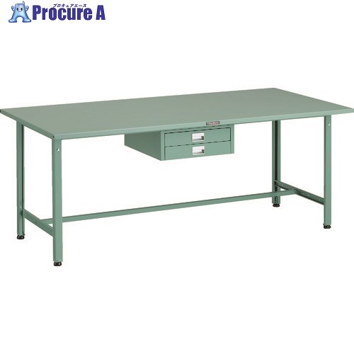 TRUSCO 軽荷重作業台(300kg)AE型 1800X900XH740 薄型2段引出し付 グリーン色 SAE-1809UDC2 1台 ■▼183-3845
