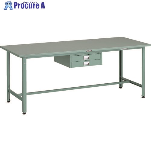 TRUSCO 軽荷重作業台(300kg)AE型 1800X750XH740 薄型2段引出し付 グリーン色 SAE-1800UDC2 1台 ■▼183-3875