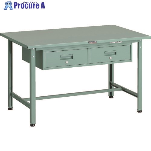 TRUSCO 軽荷重作業台(300kg)AE型 1200X750XH740 2列引出し付 グリーン色 SAE-1200FL2 1台 ■▼183-3899