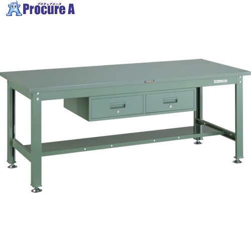 TRUSCO 中荷重作業台(1200kg)HW型 1800X750XH740 2列引出付 グリーン色 緑 SHW-1800FL2 GN(グリーン)(スチールテンバン) 1台 ■▼289-1867 |プロキュアエース