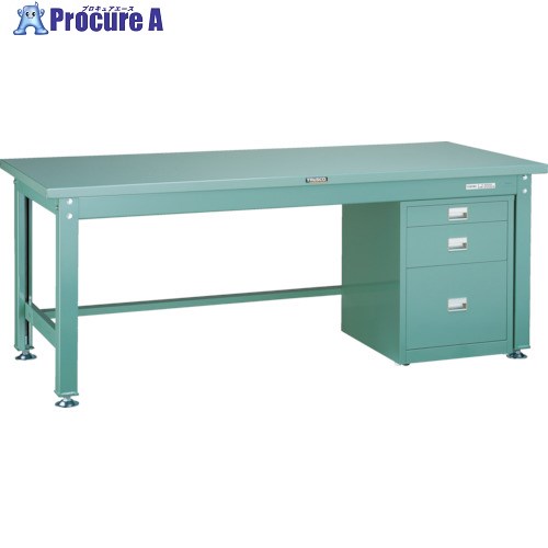 TRUSCO 中荷重作業台(2000kg)DW型 1800X750XH740 3段ワゴン付 グリーン色 SDW-1800UDC111 1台 ■▼454-7039
